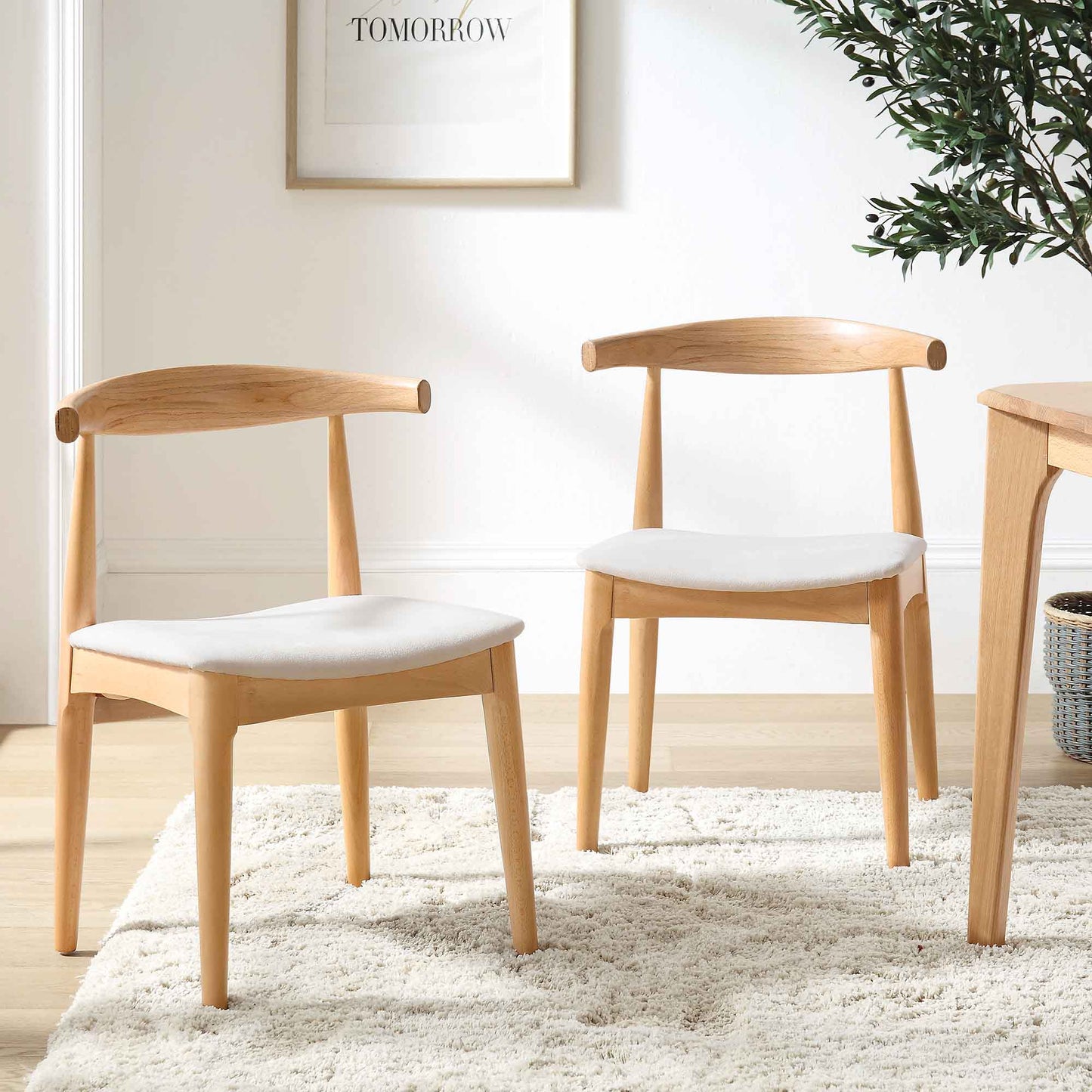 Ensemble de 2 chaises de salle à manger Arley en bois de hêtre, naturel et beige