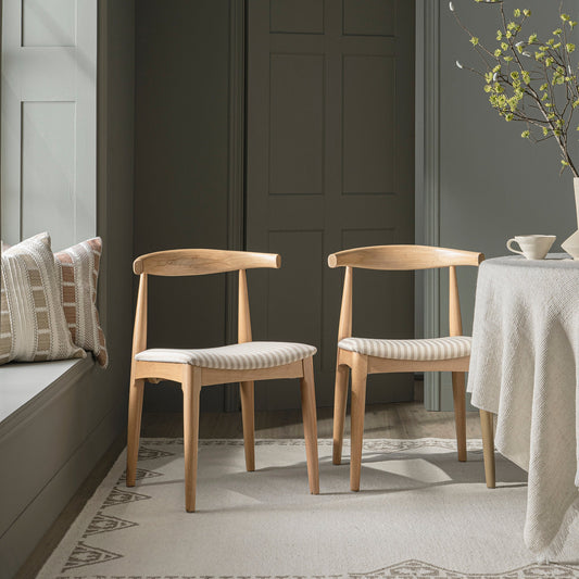 Ensemble de 2 chaises de salle à manger Arley en bois de hêtre, rayures naturelles et taupe clair