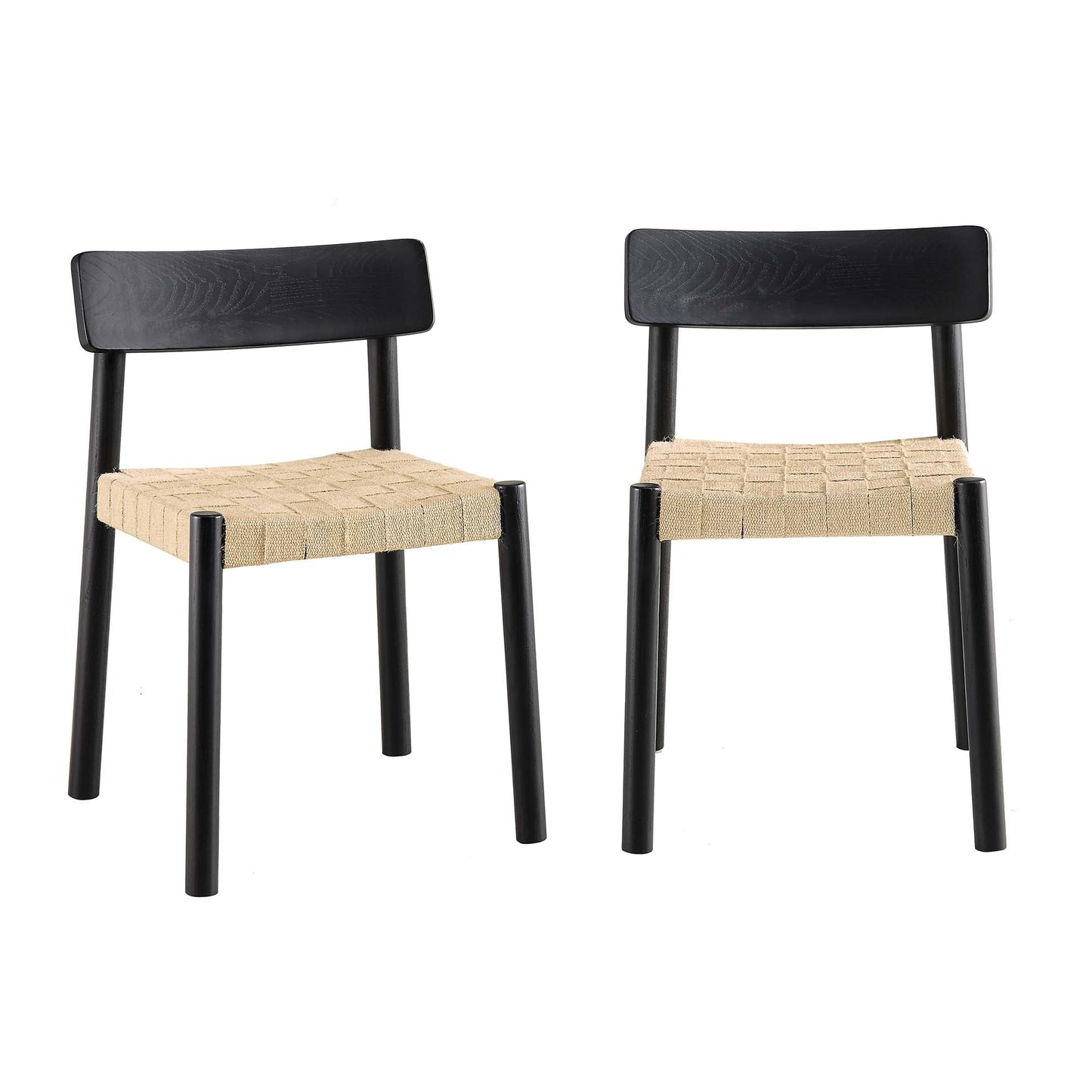 Ensemble de 2 chaises de salle à manger Ditton en bois d'orme et jute, noir
