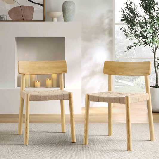 Ensemble de 2 chaises de salle à manger Ditton en bois d'orme et jute, couleur naturelle