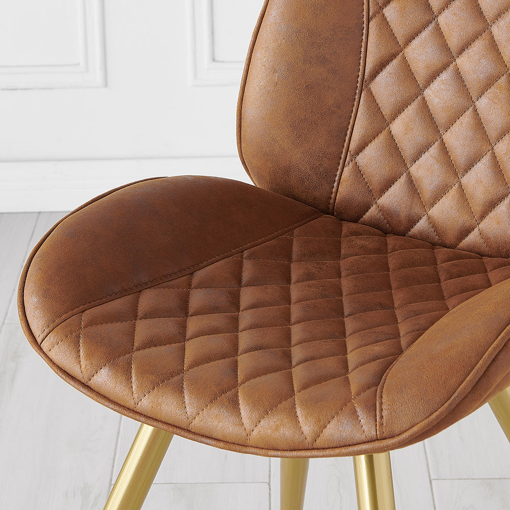 Lot de 2 chaises de salle à manger Cosford à coutures diamantées (tissu effet cuir beige vintage)