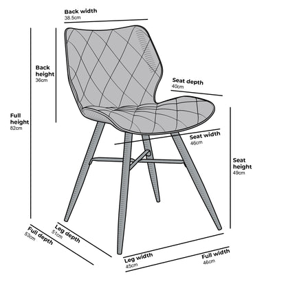 Lot de 2 chaises de salle à manger Ampney en velours à motif diamant avec pieds en métal (velours vert)