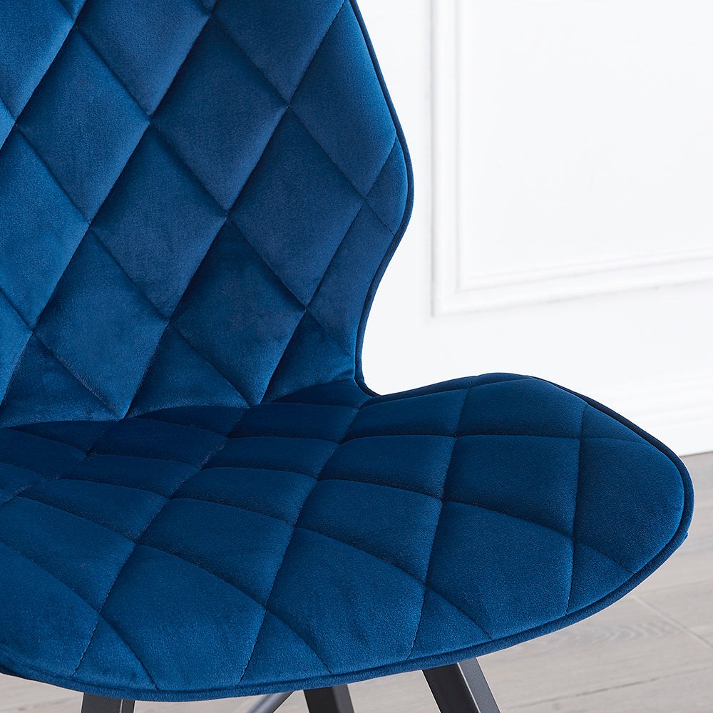Lot de 2 chaises de salle à manger Ampney en velours à motif diamant avec pieds en métal (velours bleu)