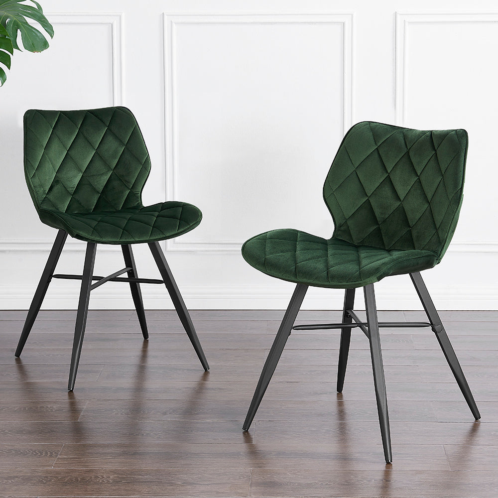 Lot de 2 chaises de salle à manger Ampney en velours à motif diamant avec pieds en métal (velours vert)