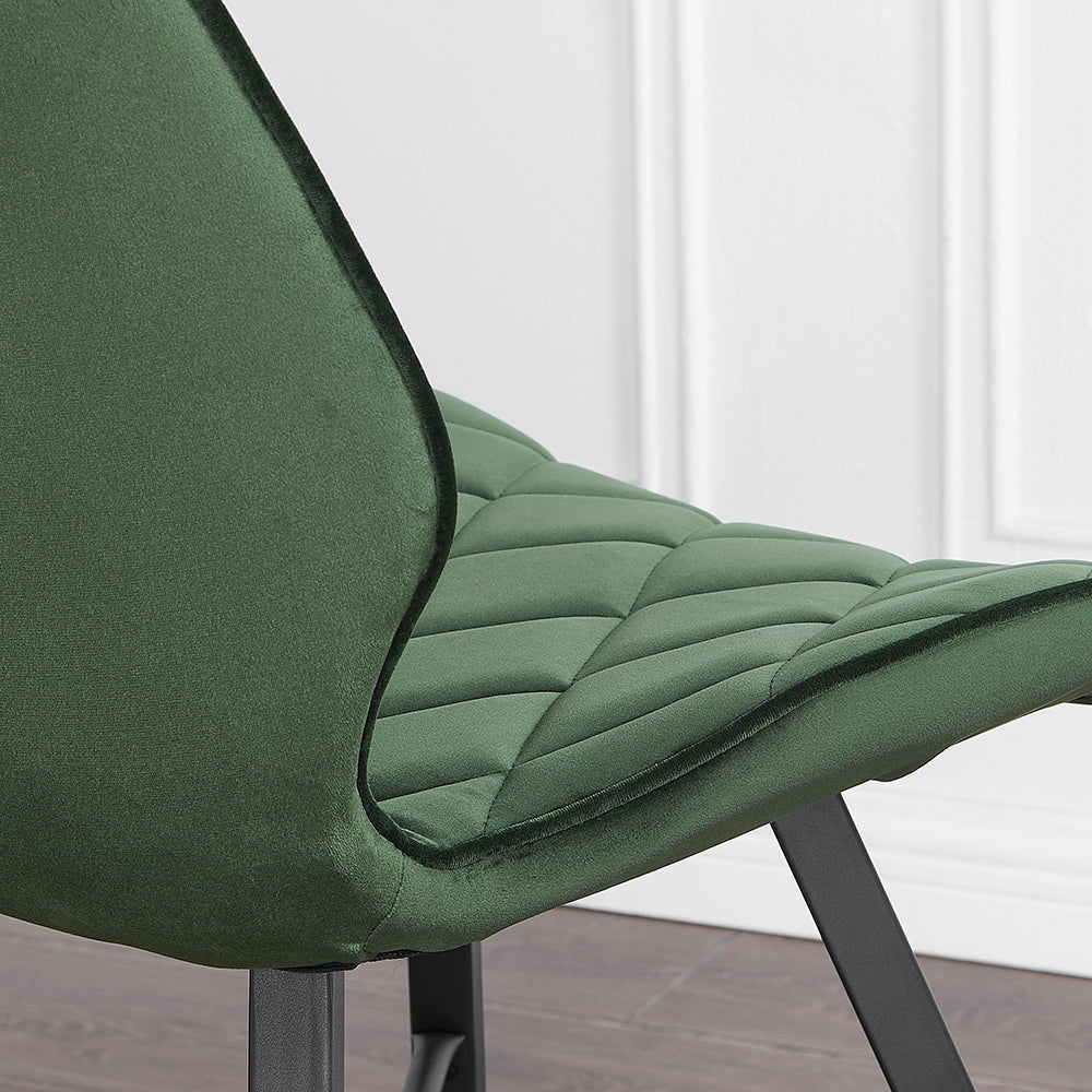 Lot de 2 chaises de salle à manger Ampney en velours à motif diamant avec pieds en métal (velours vert)