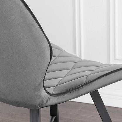 Lot de 2 chaises de salle à manger Ampney en velours à motif diamant avec pieds en métal (velours gris foncé)