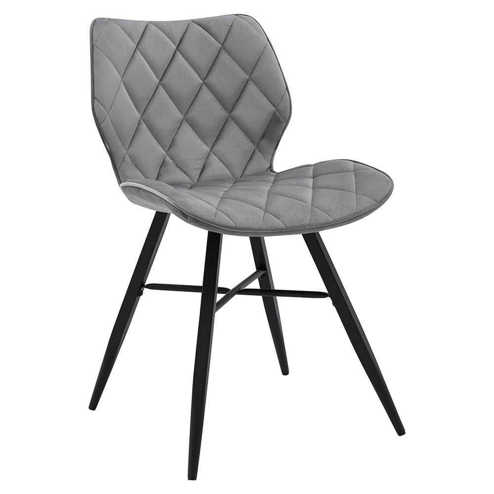Lot de 2 chaises de salle à manger Ampney en velours gris clair avec coutures en losange et pieds en métal