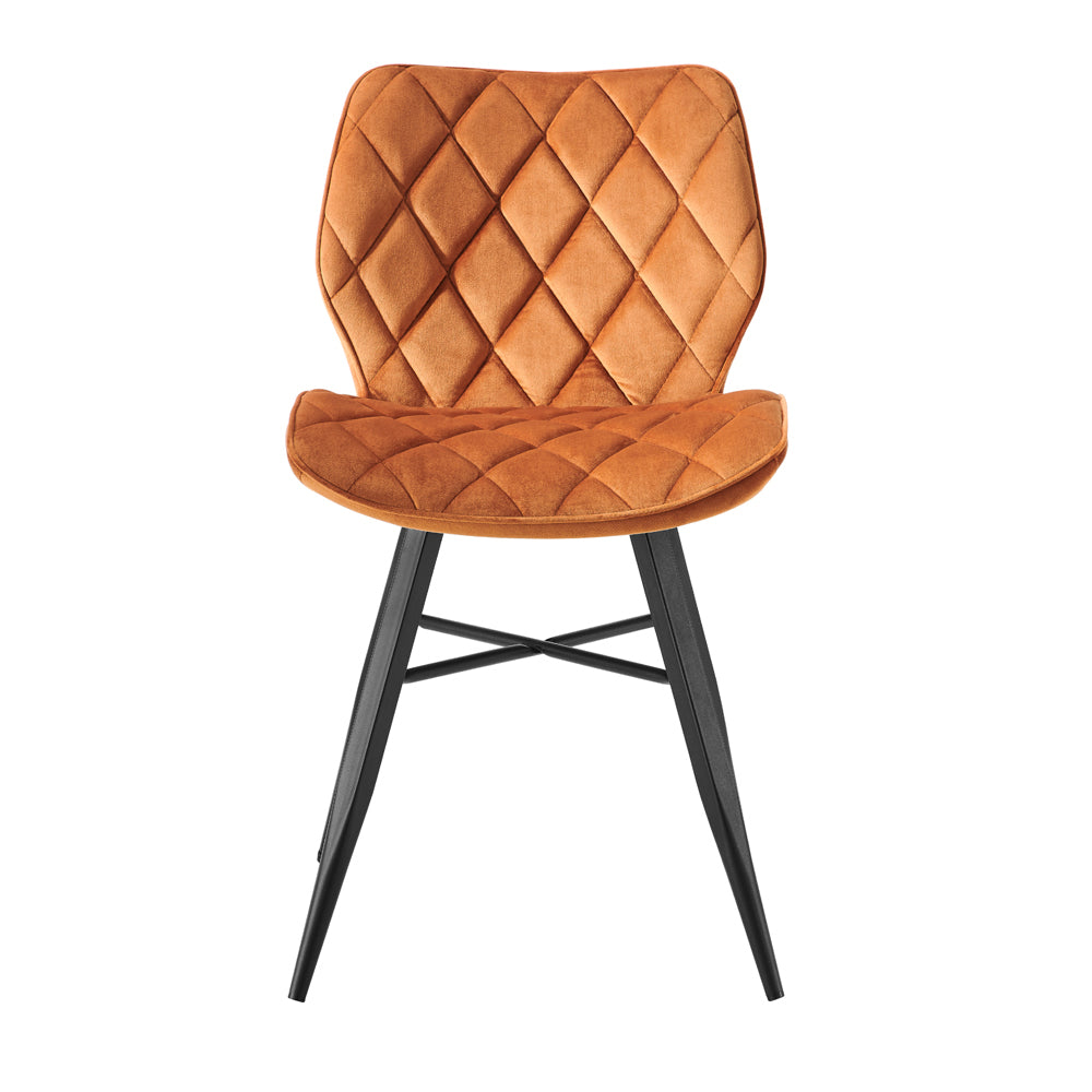 Lot de 2 chaises de salle à manger Ampney en velours orange à points de diamant, lot de 2 avec pieds en métal