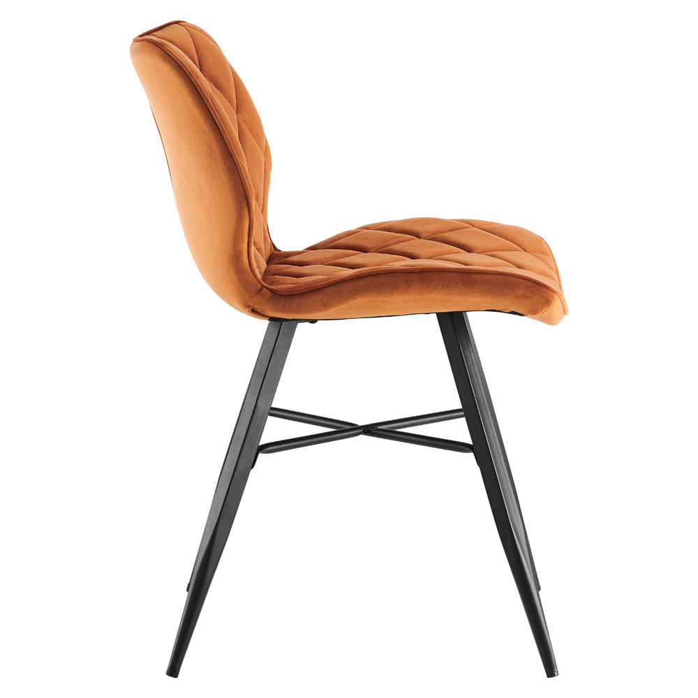 Lot de 2 chaises de salle à manger Ampney en velours orange à points de diamant, lot de 2 avec pieds en métal