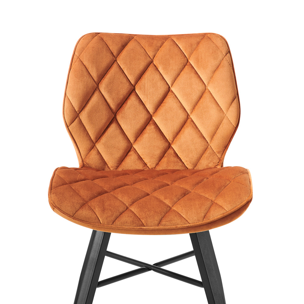 Lot de 2 chaises de salle à manger Ampney en velours orange à points de diamant, lot de 2 avec pieds en métal