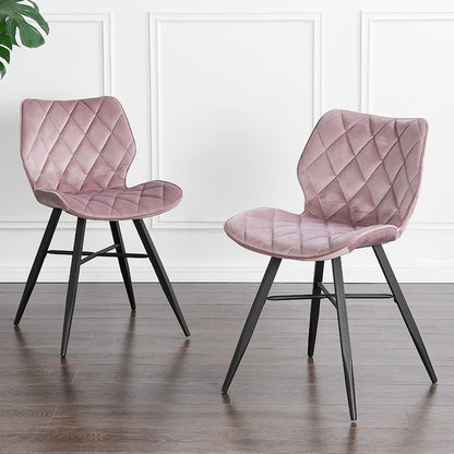 Lot de 2 chaises de salle à manger Ampney en velours à motif diamant avec pieds en métal (velours rose poudré)