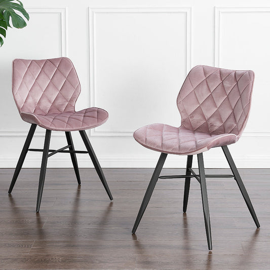 Lot de 2 chaises de salle à manger Ampney en velours à motif diamant avec pieds en métal (velours rose poudré)
