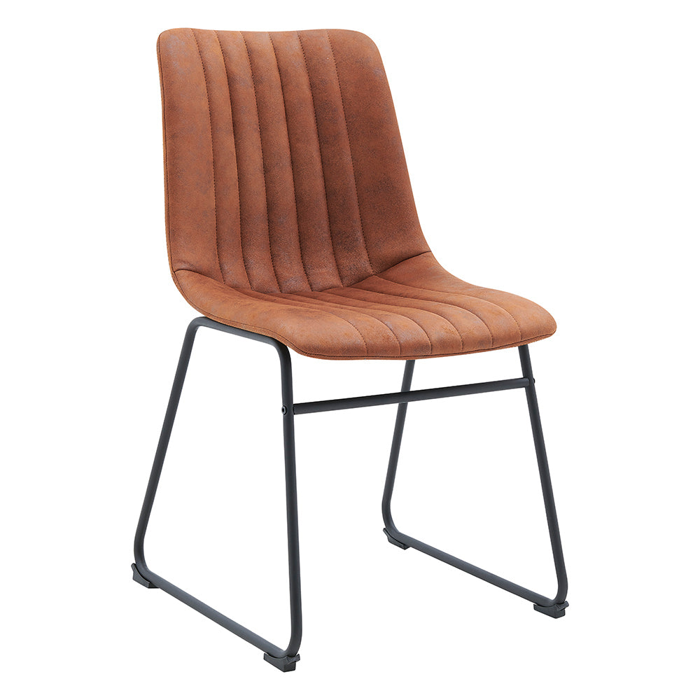 Ensemble de 2 chaises de salle à manger cannelées en cuir vegan Sutton avec structure en métal (marron cognac)