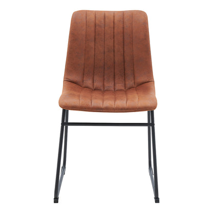 Ensemble de 2 chaises de salle à manger cannelées en cuir vegan Sutton avec structure en métal (marron cognac)
