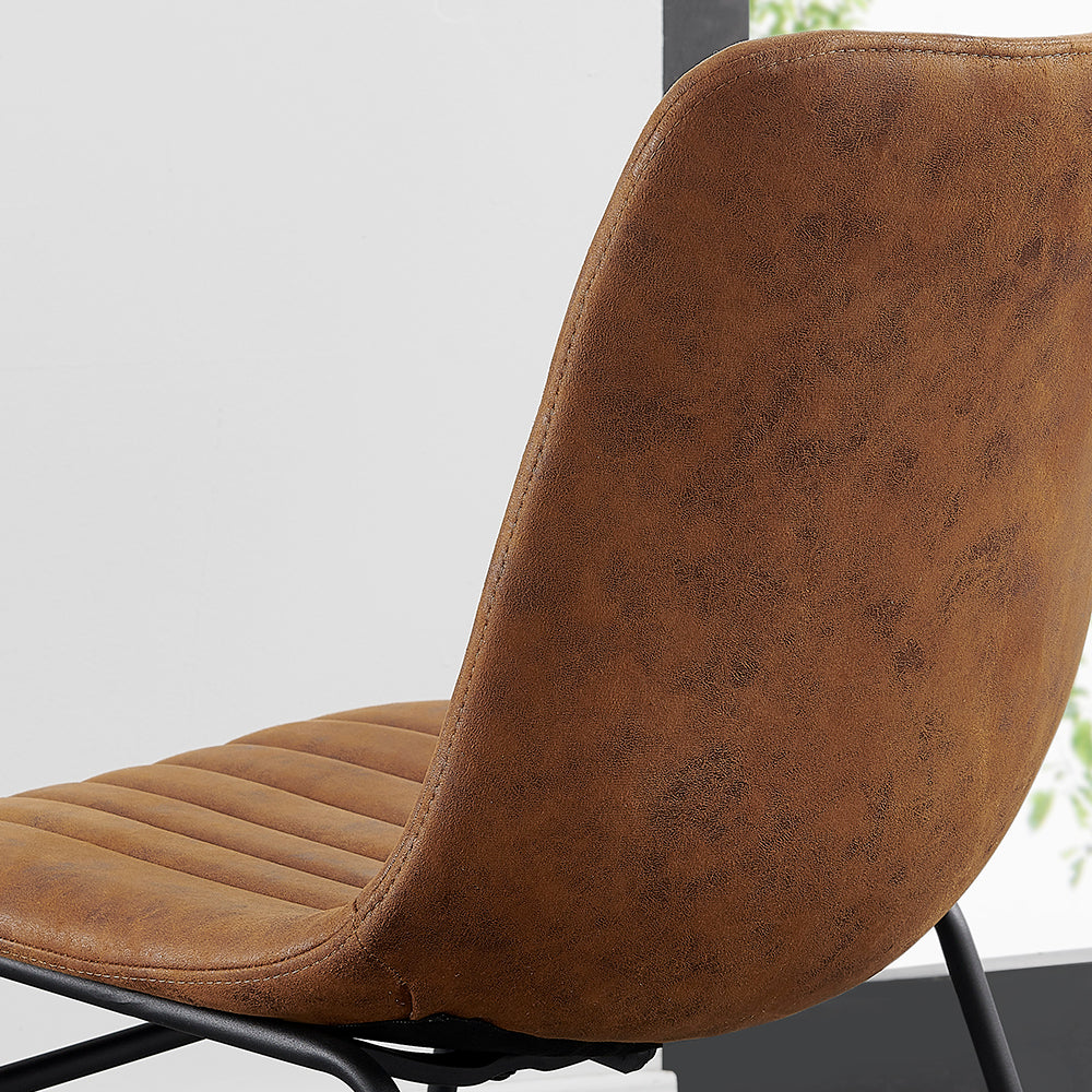 Ensemble de 2 chaises de salle à manger cannelées en cuir vegan Sutton avec structure en métal (marron cognac)