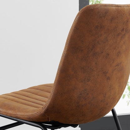 Ensemble de 2 chaises de salle à manger cannelées en cuir vegan Sutton avec structure en métal (marron cognac)