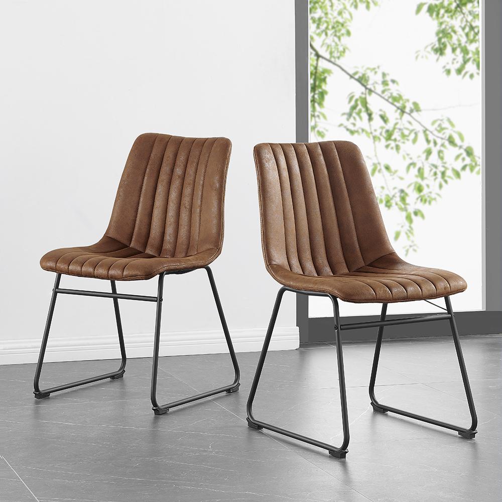 Ensemble de 2 chaises de salle à manger cannelées en cuir vegan Sutton avec structure en métal (marron cognac)