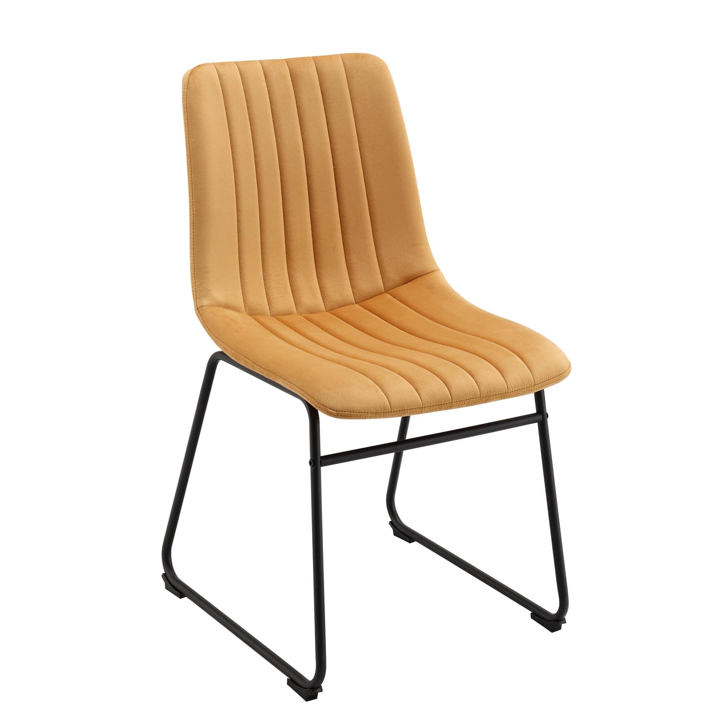 Ensemble de 2 chaises de salle à manger cannelées en velours jaune moutarde Sutton avec cadre en métal