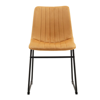 Ensemble de 2 chaises de salle à manger cannelées en velours jaune moutarde Sutton avec cadre en métal
