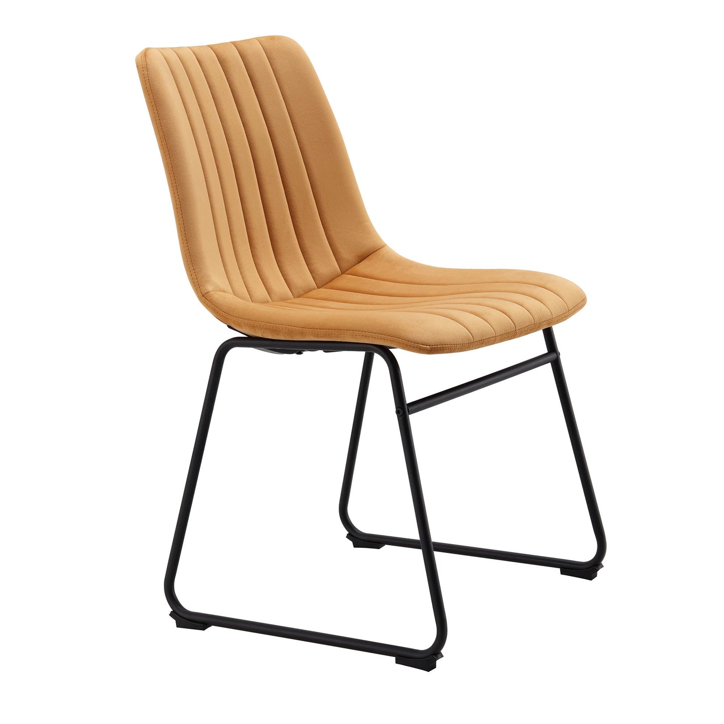 Ensemble de 2 chaises de salle à manger cannelées en velours jaune moutarde Sutton avec cadre en métal