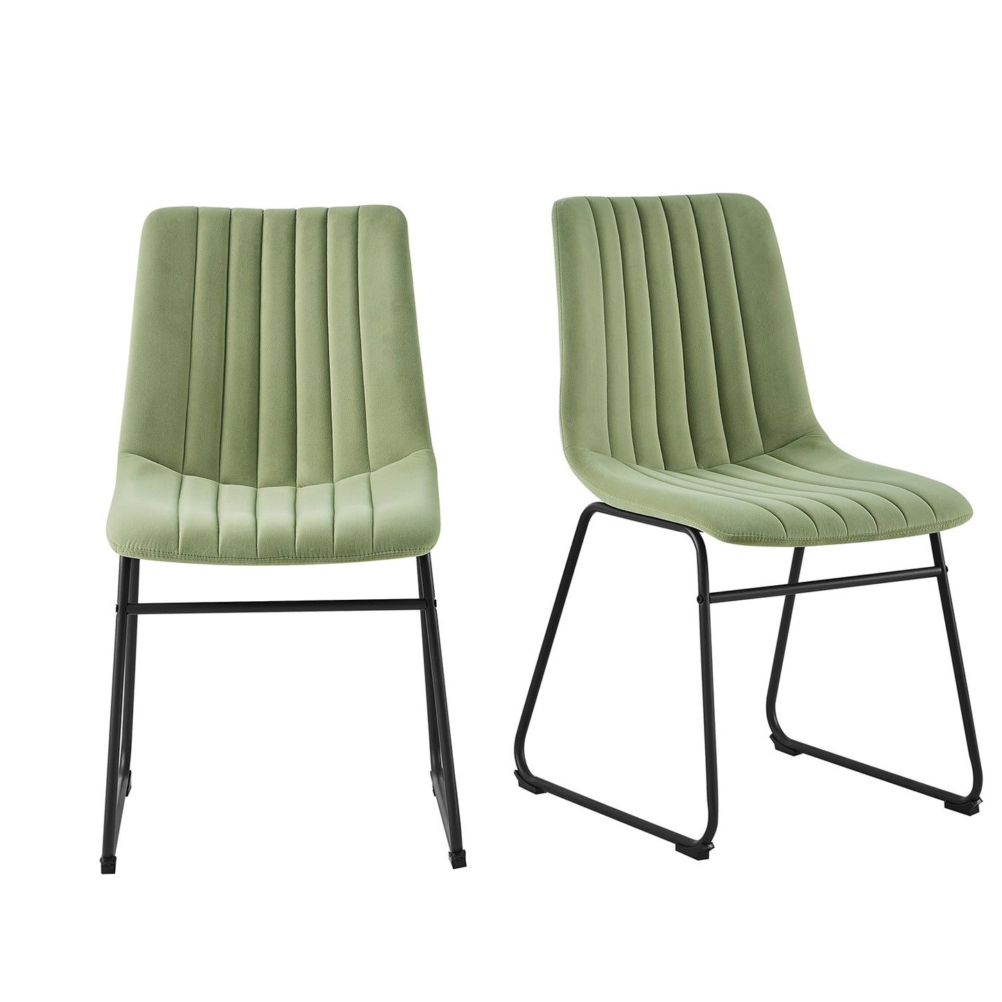 Ensemble de 2 chaises de salle à manger cannelées en velours vert sauge Sutton avec cadre en métal