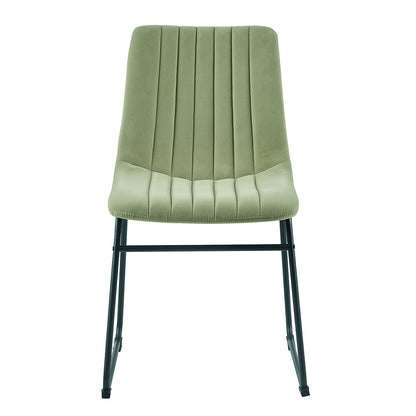Ensemble de 2 chaises de salle à manger cannelées en velours vert sauge Sutton avec cadre en métal