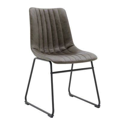 Ensemble de 2 chaises de salle à manger cannelées Sutton en cuir vegan avec structure en métal (gris acier)