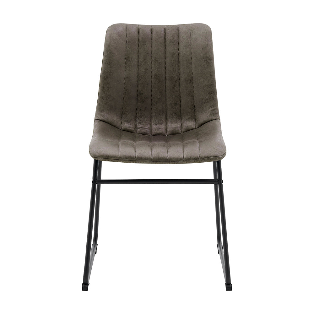 Ensemble de 2 chaises de salle à manger cannelées Sutton en cuir vegan avec structure en métal (gris acier)