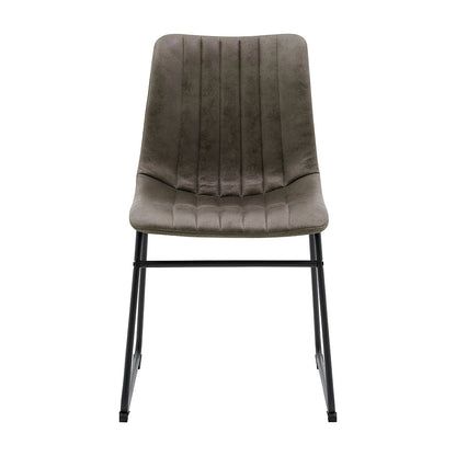 Ensemble de 2 chaises de salle à manger cannelées Sutton en cuir vegan avec structure en métal (gris acier)