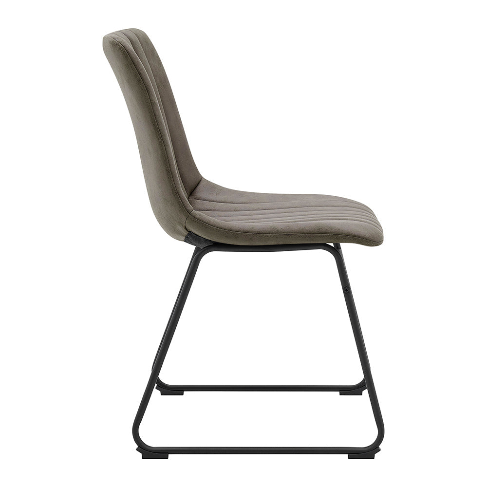 Ensemble de 2 chaises de salle à manger cannelées Sutton en cuir vegan avec structure en métal (gris acier)