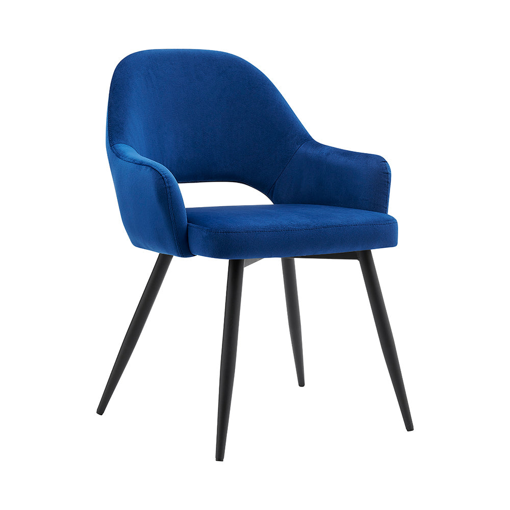 Chaise de salle à manger Belvoir en velours avec pieds en métal (velours bleu)