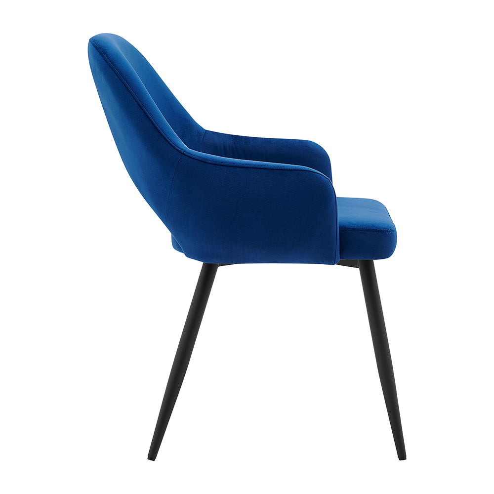 Chaise de salle à manger Belvoir en velours avec pieds en métal (velours bleu)