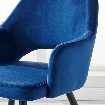 Chaise de salle à manger Belvoir en velours avec pieds en métal (velours bleu)