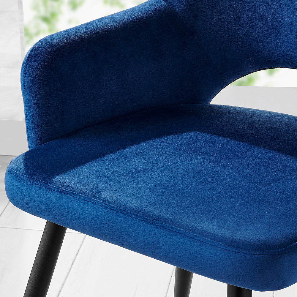 Chaise de salle à manger Belvoir en velours avec pieds en métal (velours bleu)