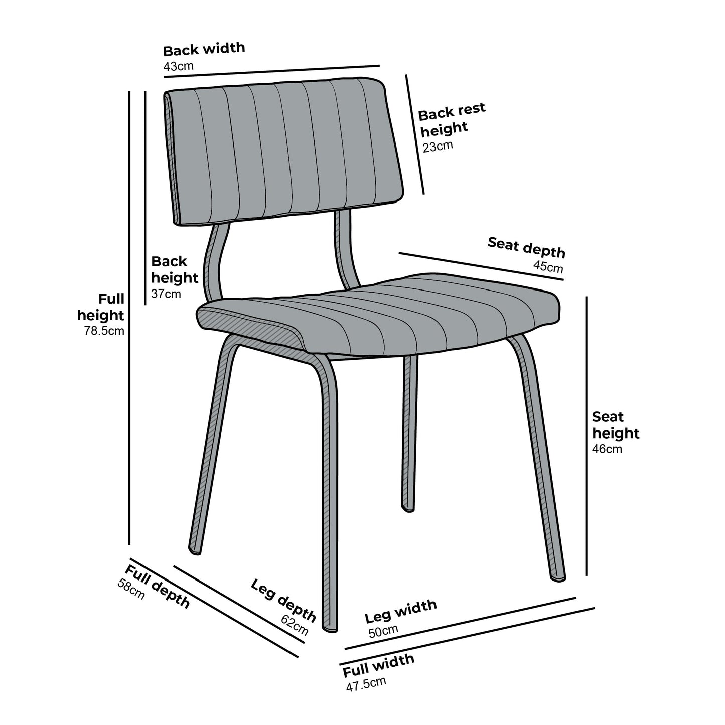 Ensemble de 2 chaises de salle à manger cannelées Charlecote (lin gris clair)