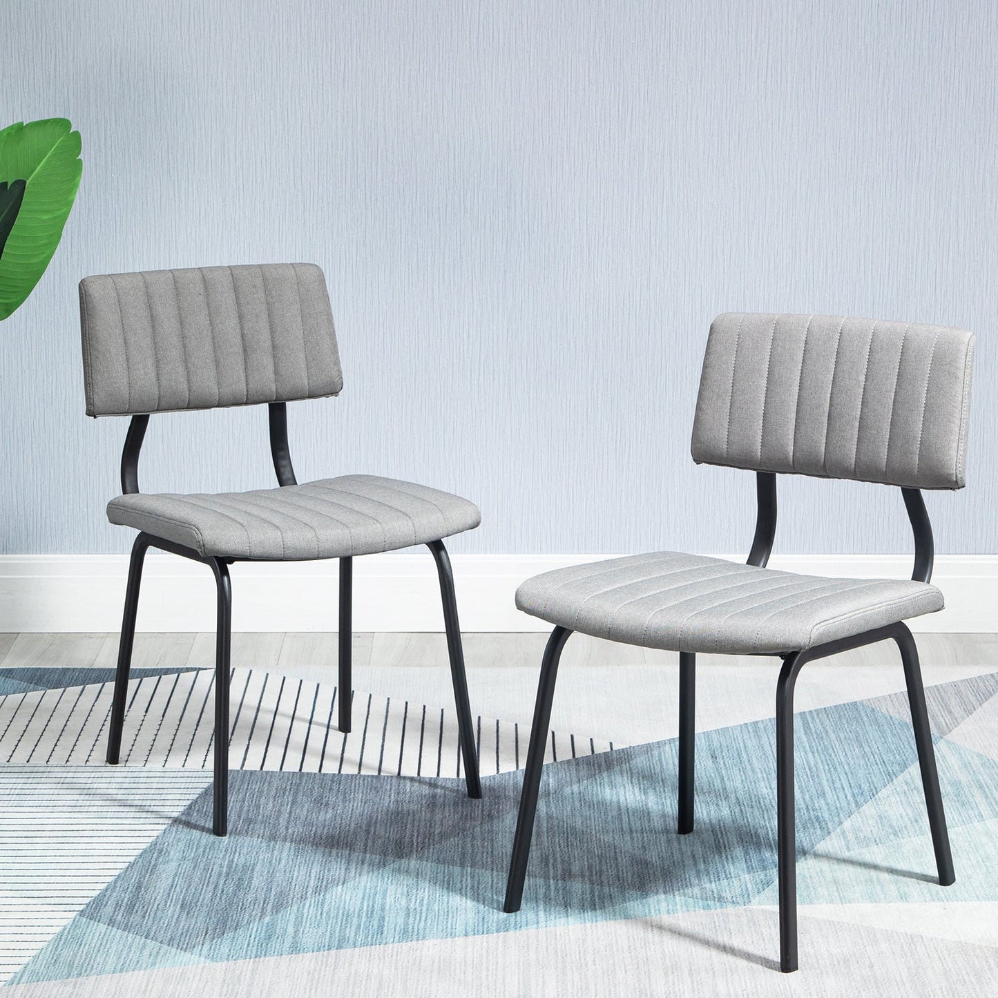 Ensemble de 2 chaises de salle à manger cannelées Charlecote (lin gris clair)