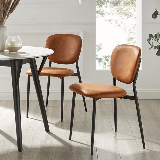 Lot de 2 chaises de salle à manger Kelmarsh en cuir vegan couleur cognac