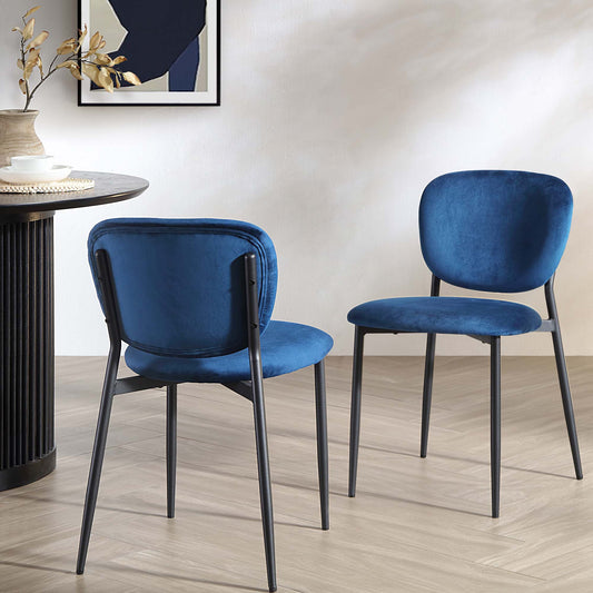 Ensemble de 2 chaises de salle à manger rembourrées en velours bleu marine Kelmarsh