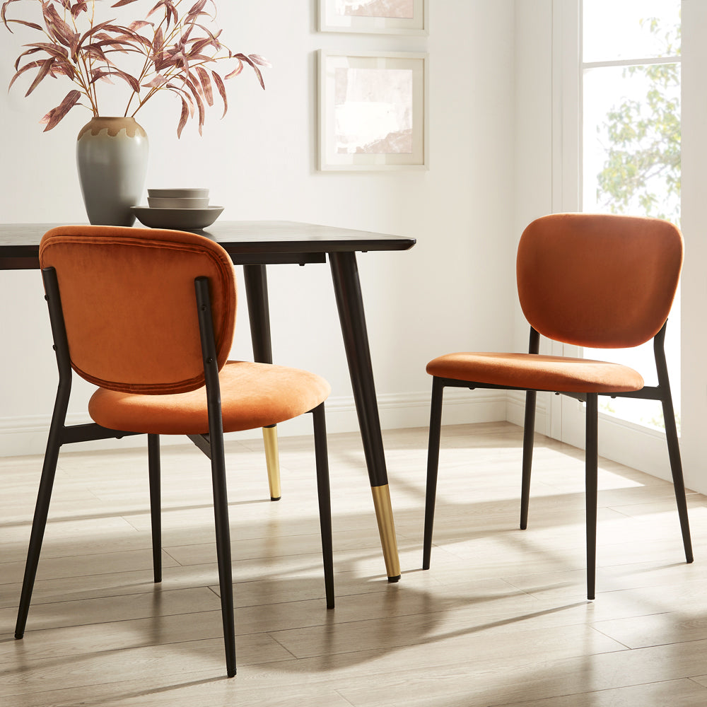 Ensemble de 2 chaises de salle à manger rembourrées en velours orange Kelmarsh