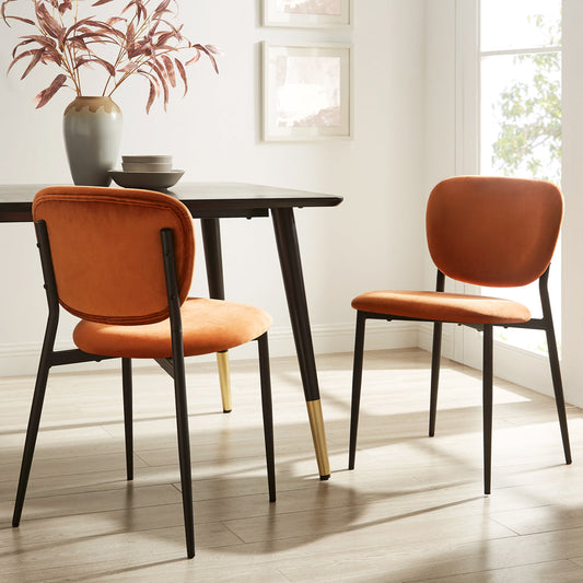 Ensemble de 2 chaises de salle à manger rembourrées en velours orange Kelmarsh