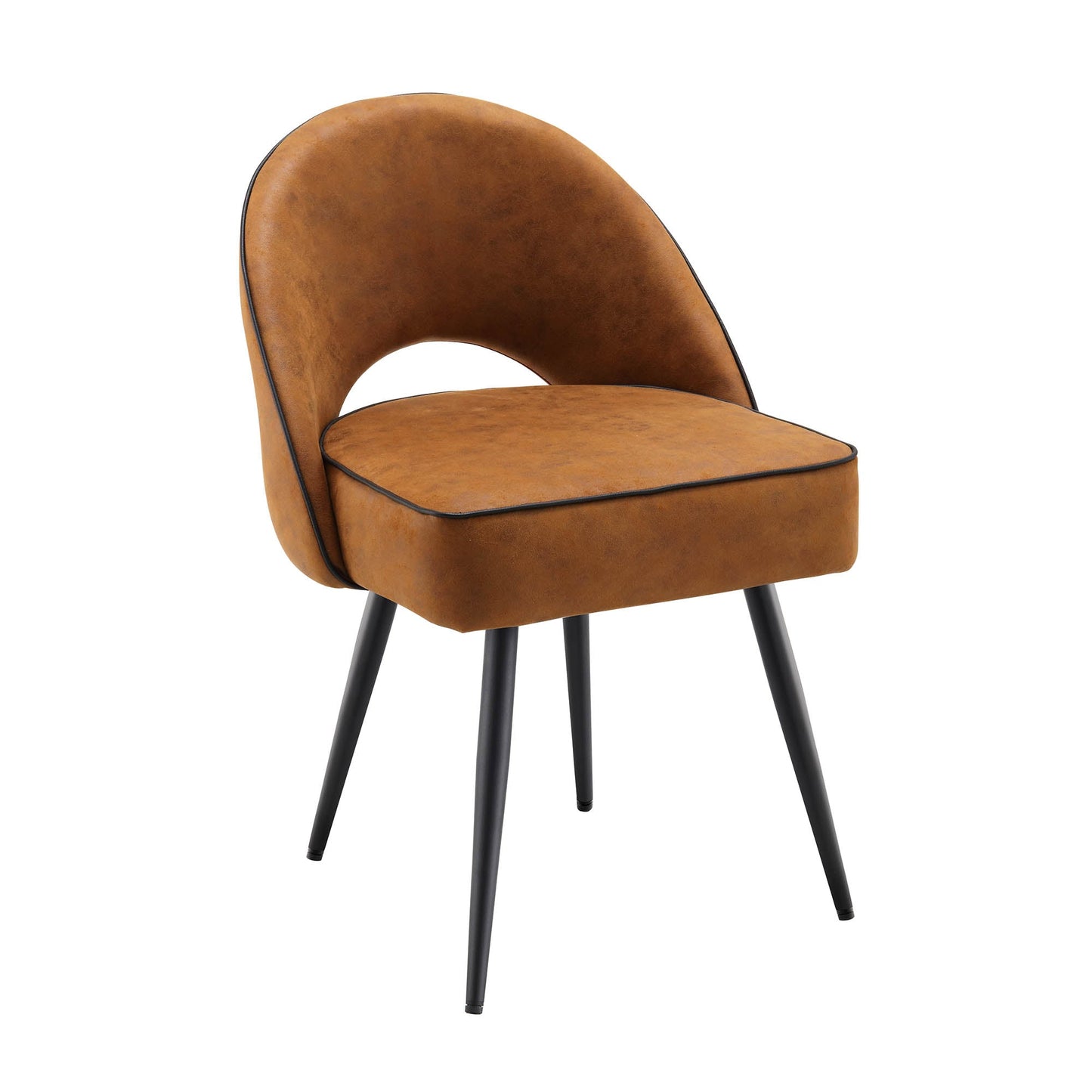 Ensemble de 2 chaises de salle à manger Oakley en cuir vegan couleur cognac avec passepoil