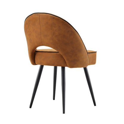 Ensemble de 2 chaises de salle à manger Oakley en cuir vegan couleur cognac avec passepoil