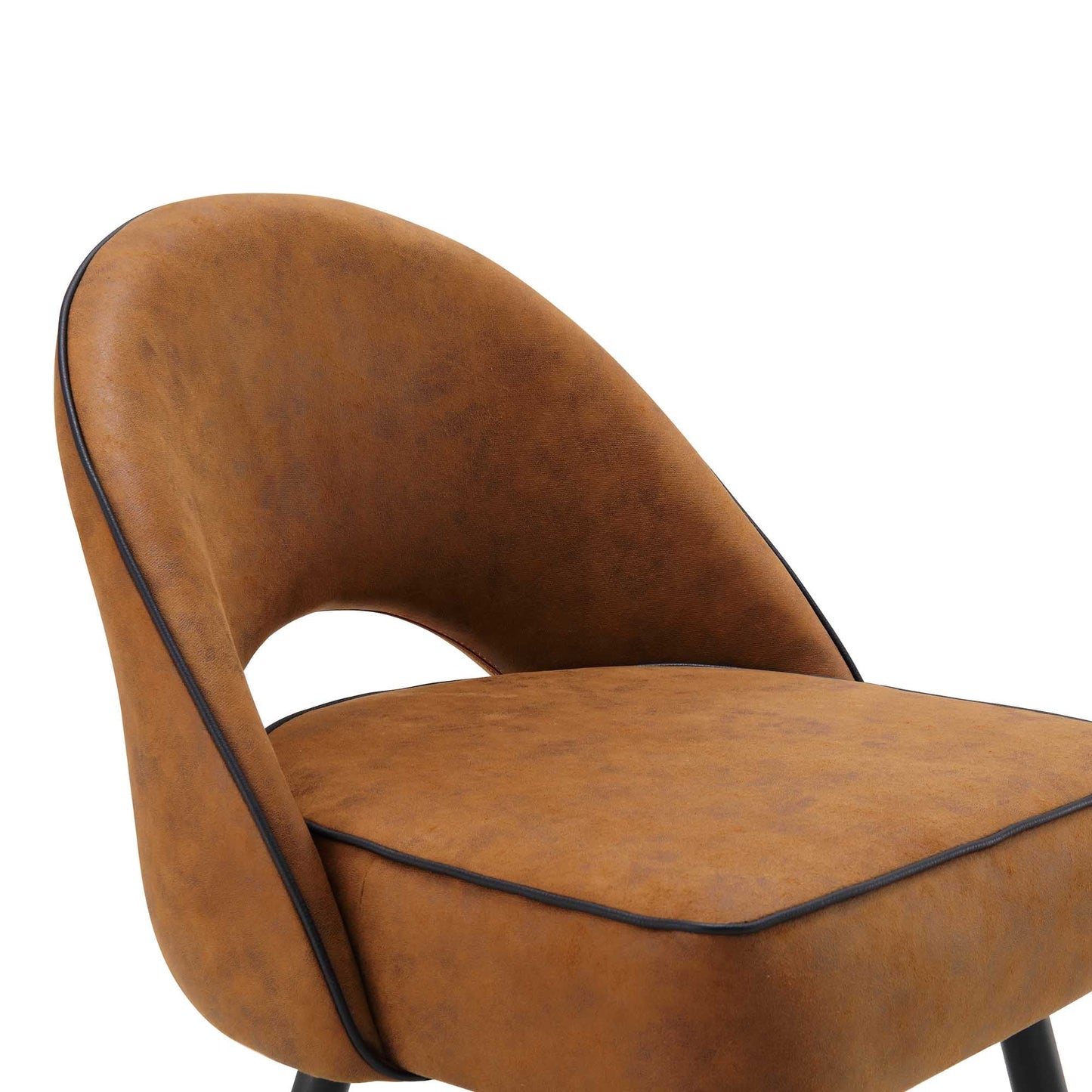 Ensemble de 2 chaises de salle à manger Oakley en cuir vegan couleur cognac avec passepoil