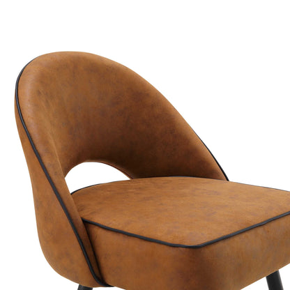 Ensemble de 2 chaises de salle à manger Oakley en cuir vegan couleur cognac avec passepoil