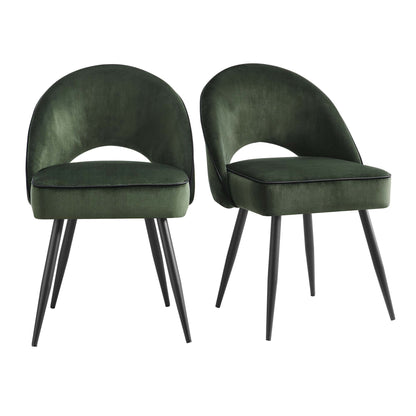 Ensemble de 2 chaises de salle à manger Oakley en velours vert foncé avec passepoil contrasté