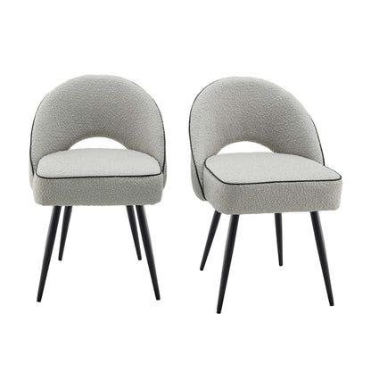 Ensemble de 2 chaises de salle à manger Oakley en tissu gris bouclé avec passepoil