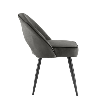 Ensemble de 2 chaises de salle à manger Oakley en velours gris foncé avec passepoil