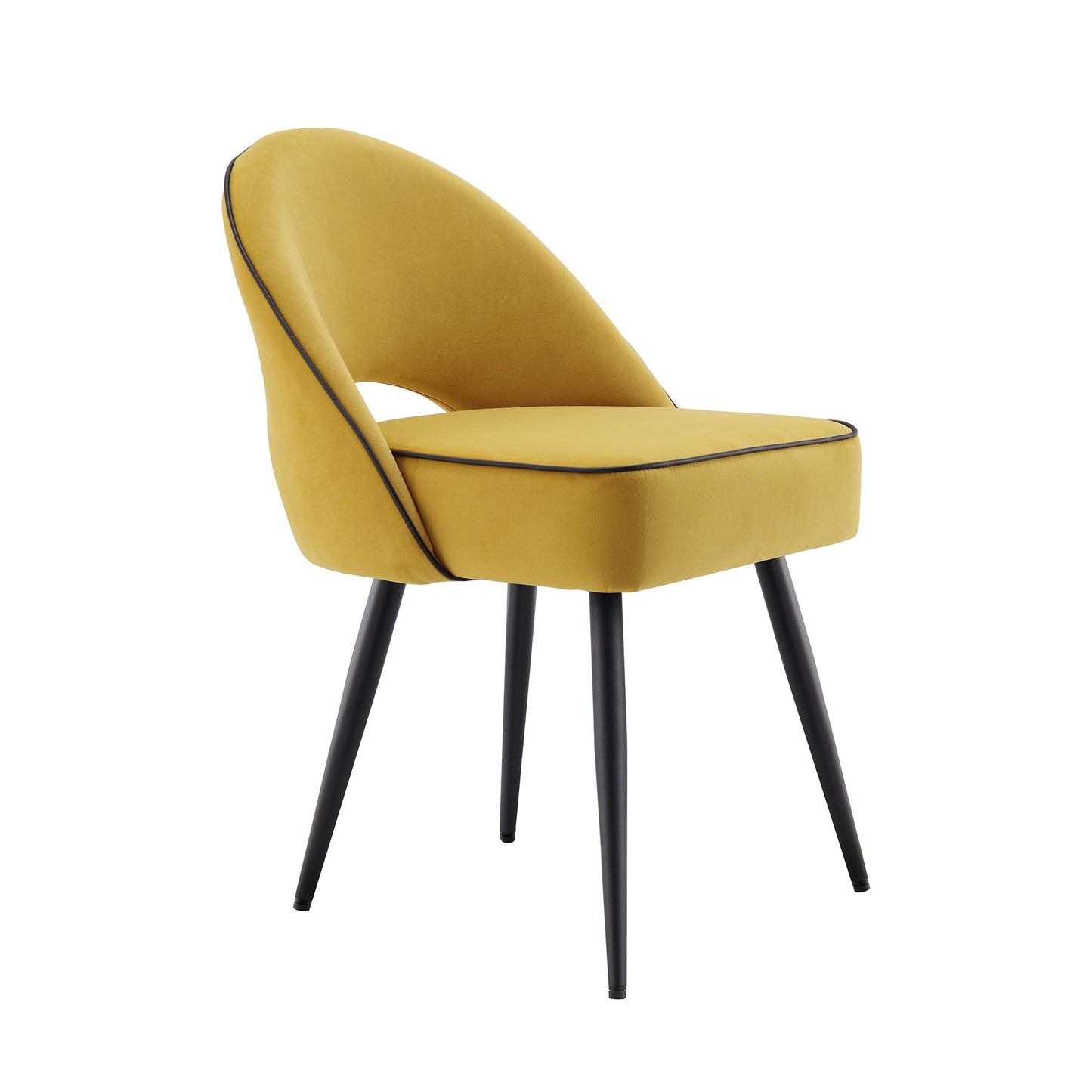 Ensemble de 2 chaises de salle à manger Oakley en velours jaune moutarde avec passepoil