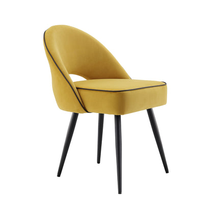 Ensemble de 2 chaises de salle à manger Oakley en velours jaune moutarde avec passepoil