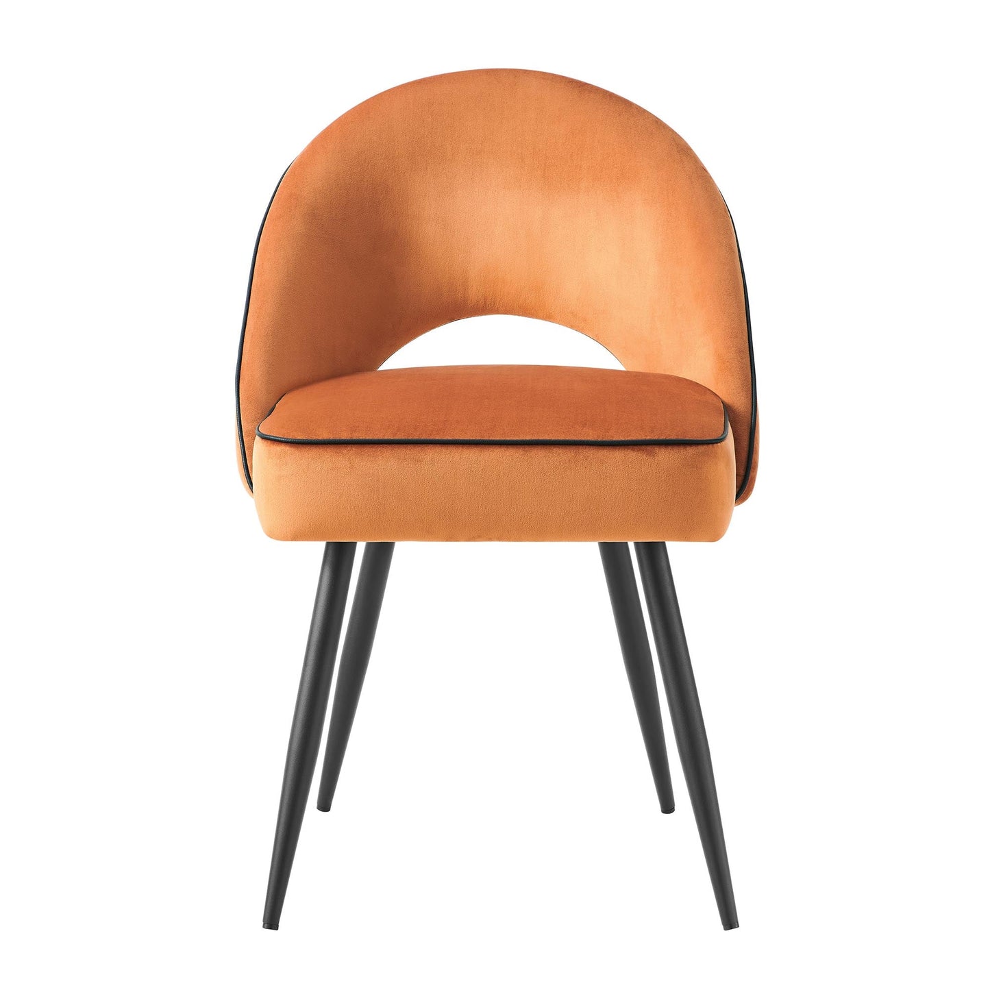 Ensemble de 2 chaises de salle à manger Oakley en velours orange avec passepoil contrasté